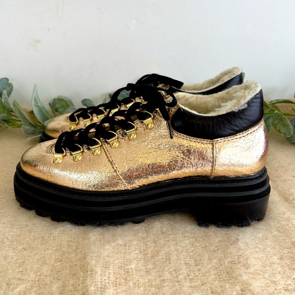 Schutz Lucille Suede and Shearling bootie gold and black women size 7 - Picture 2 of 10